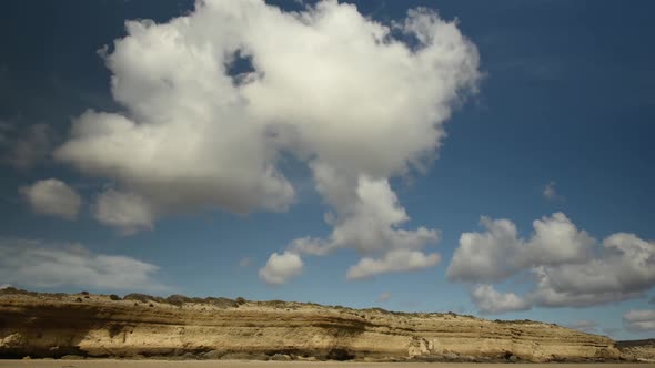 Time lapse of clouds in blue sky over Valdes Peninsula, Argentina