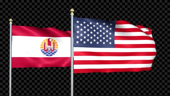 French Polynesia And United States Two Countries Flags Waving