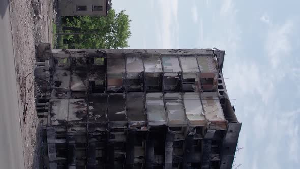 Vertical Video of a Bombedout House in Borodyanka Ukraine