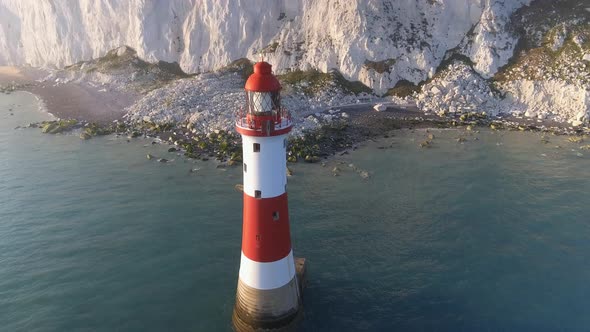 Rising Aerial Reveal of a Picturesque Lighthouse