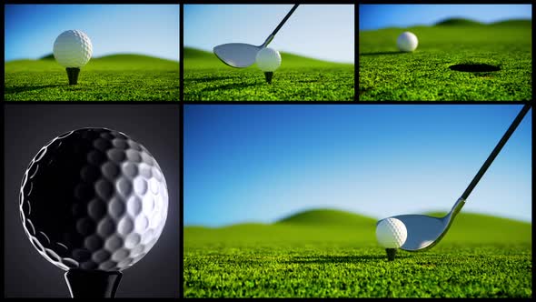Concurrently footage of the golf game focused on a golf ball and its motion. HD