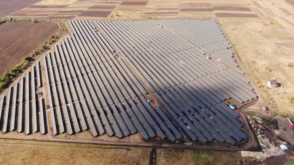 Aerial View of Solar Panels Farm Solar Cell with Sunlight