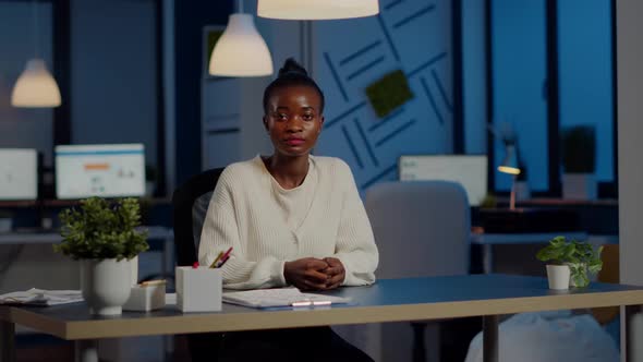 Black Manager Woman Listening Partner During Video Conference