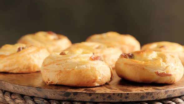 Sweet swirl buns with raisins for breakfast