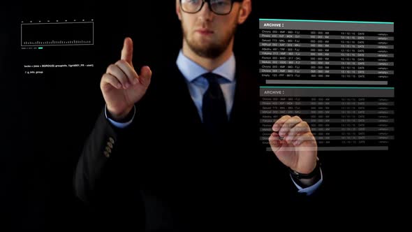 Businessman Working with Data on Virtual Screen 