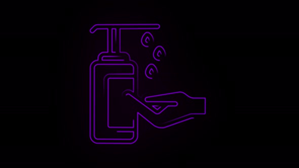 Wash your hand's logo with turn animation and animated outline in purple color with glow effect.