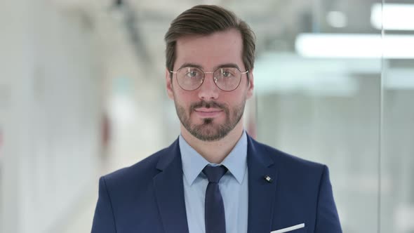 Portrait of Serious Young Businessman Looking at Camera 