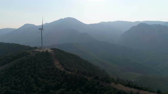 Working Wind Turbine on the Green Hill