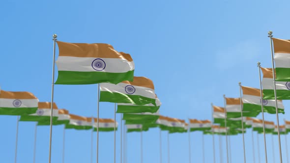 India Row Of Flags 3D Animation
