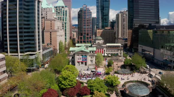 Citizens protesting Covid-19 lockdowns and mask laws, high drone view