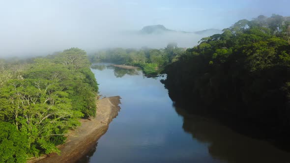 Aerial Drone View of San Carlos River (Rio San Carlos) in Costa Rica, that Connects to Nicaragua, wi