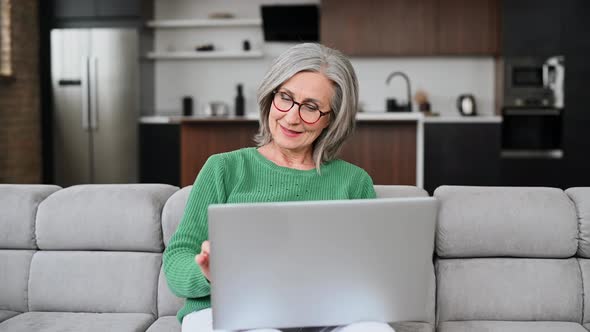 Mature Lady Female Freelancer Typing Email Rests After Work