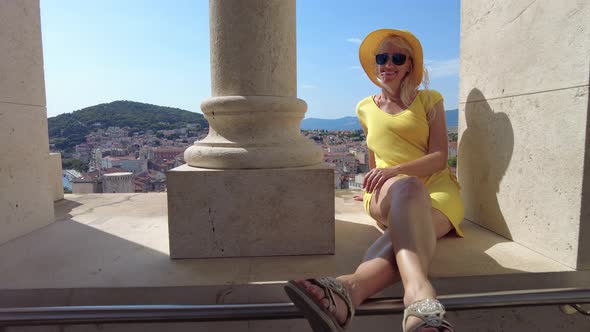 Woman By Split Cityscape of Croatia