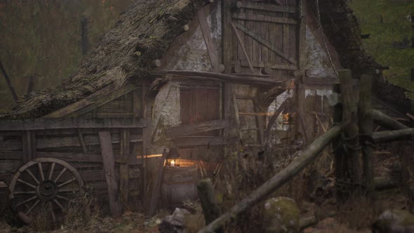 Russian Old Village on the Edge of the Forest is Destroyed