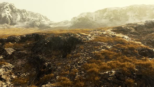 Lanscape with Barren Mountain Which is Covered with Ice