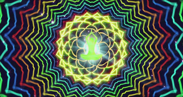 Looped Animation of Enlightenment with Multicolored Energy of Chakra Aura Fields Forming Divergent