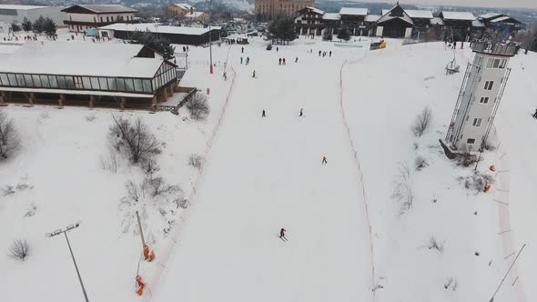 Ski Resort in the Winter Season. Aerial View.