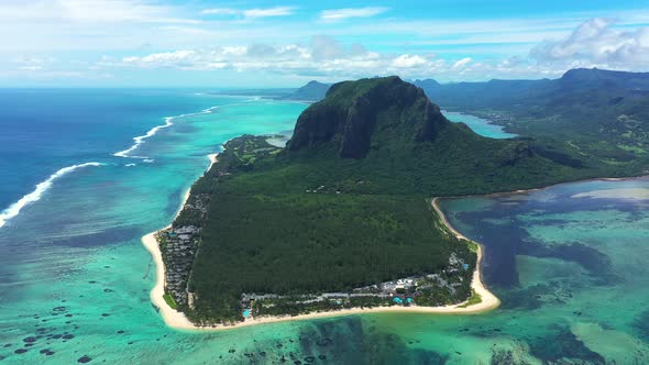 Aerial view of Le Morne Brabant mountain which is in the World Heritage site of the UNESCO