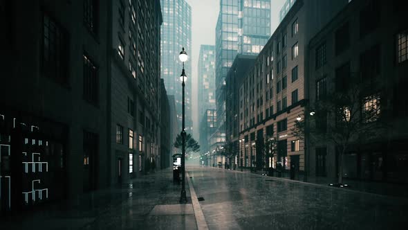 Empty City Streets In The Rain