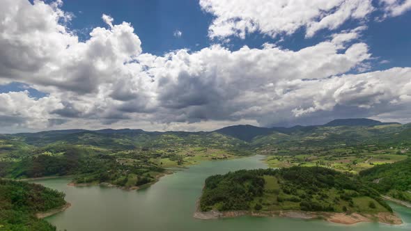 Lake nature clouds Time lapse 4K. Lake Rovni near Valjevo, Serbia