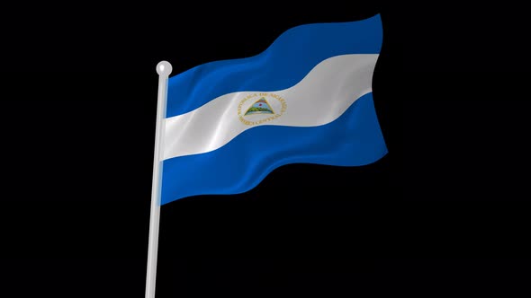 Nicaragua Flag Flying Animated Black Background