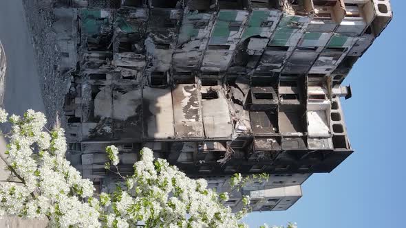 Vertical Video of a Destroyed Building in Borodyanka Ukraine