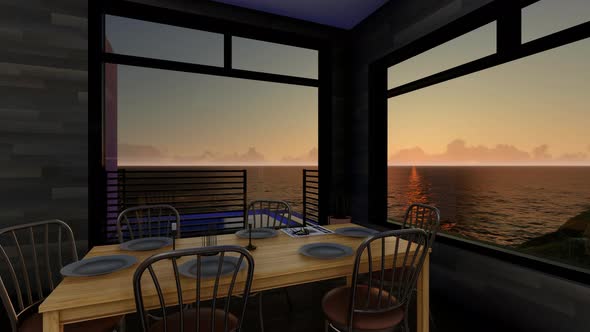 Kitchen Interior With Seascape View alt