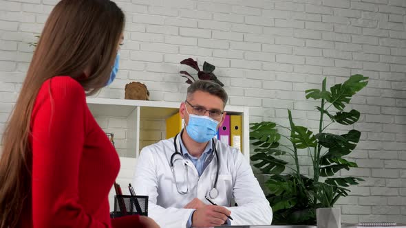 Woman patient visit doctor health worker clinic for diagnosis consultation