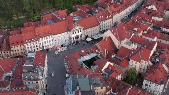 City Hall With Robba Fountain In Ljubljana, Slovenia. - aerial