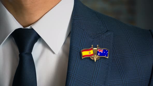 Businessman Friend Flags Pin Spain Australia