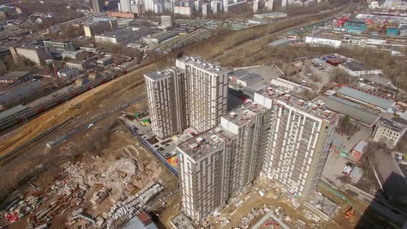 Flying Over Residential Compound Under Construction in Moscow, Russia alt