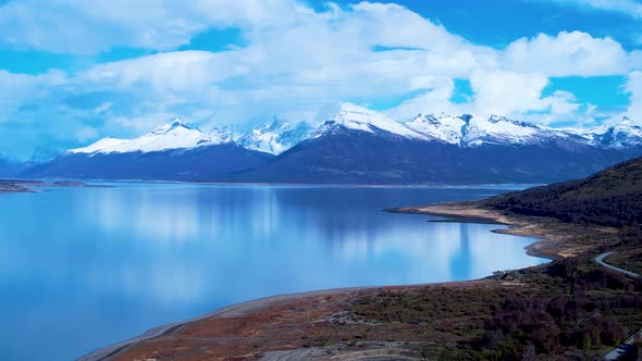 Patagonia landscape. Scenic lake and nevada mountains at town of El Calafate at Patagonia Argentina.