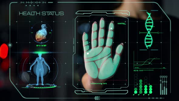 Hand Scanner Health Status Checking Process Analysing Biometrical Personal Data