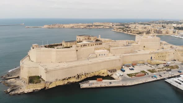Aerial Clockwise Shot of Fort St. Angelo In Birgu Malta