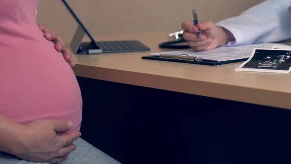 Pregnant Woman and Gynecologist Doctor at Hospital