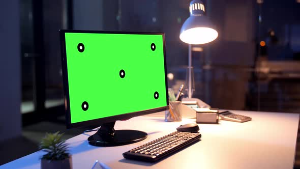 Computer with Green Screen at Night Office 31