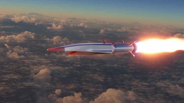 Hypersonic Rocket Flies Above the Clouds 4k