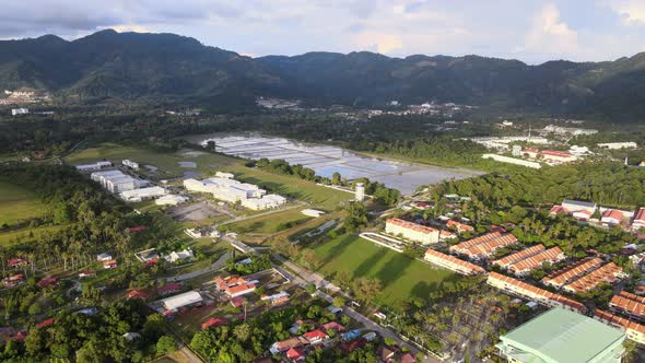 Aerial view rural area and paddy field water season