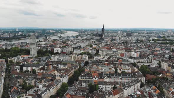 Aerial footage of the historical travel destination of Cologne, Germany.