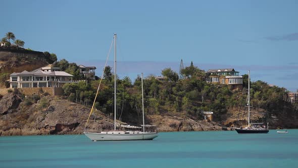 Luxurious Sailboats Yachts Caribbean Ocean Very Expensive Villas on the Shore