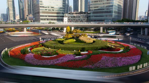 Shanghai Heavy Street Traffic Timelapse at Day Zoom Out