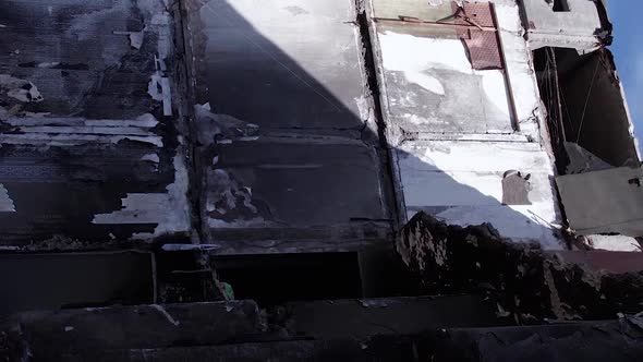 Vertical Video of a Destroyed Residential Building During the War in Ukraine