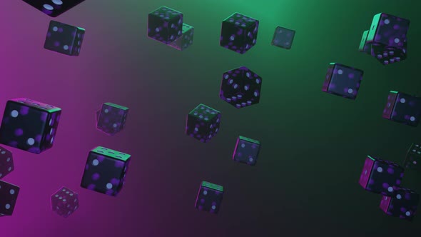 Purple dice falling down on gradient background.