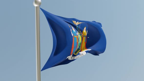 New York flag on flagpole.