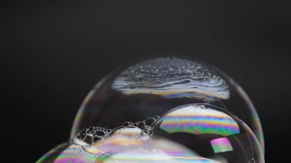 Soap bubbles isolated on black background. Abstract soap bubbles with colorful reflections. Soap bub alt