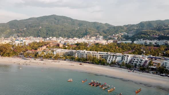 Amazing Aerial View of Patong Beach and Phuket Cityscape at Sunset Thailand