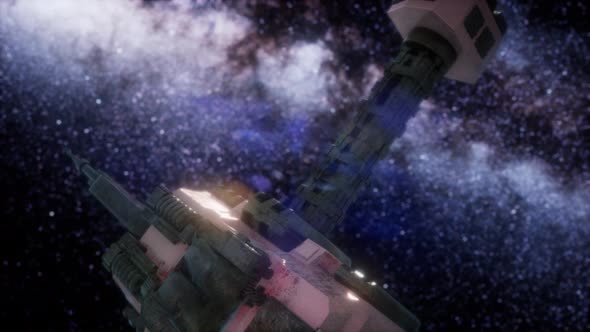 Space Ship and Milky Way Stars alt