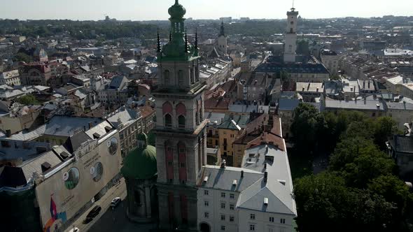 Drone Shots of Lviv City at Summer Time