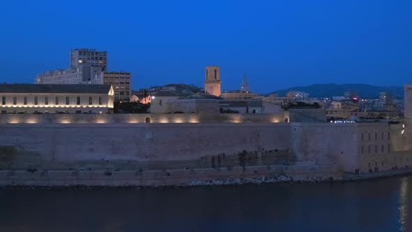 Marseille Old Port and Fort Saint-Jean in Night