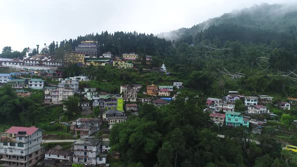 Rumtek Monastery area in Sikkim India seen from the sky